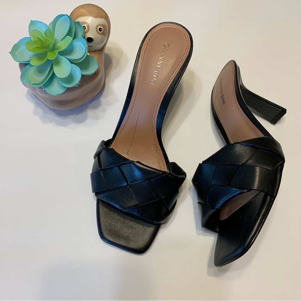 Gianni Bini Black Woven Heeled Sandals